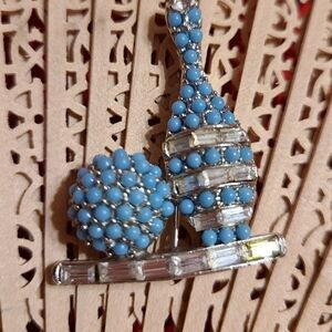 Vintage Blue and Silver Brooch Bowling Pin